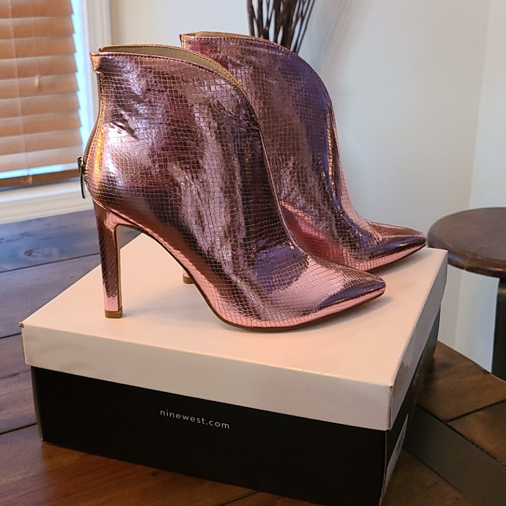 Nine West Metallic Pink Ankle Booties